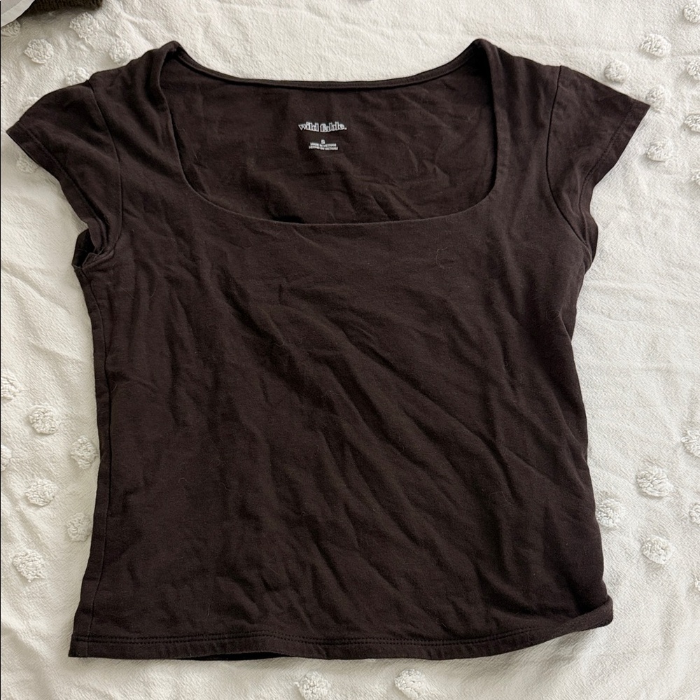 wild fable Scoop Neck Short Sleeve Crop Top — Black